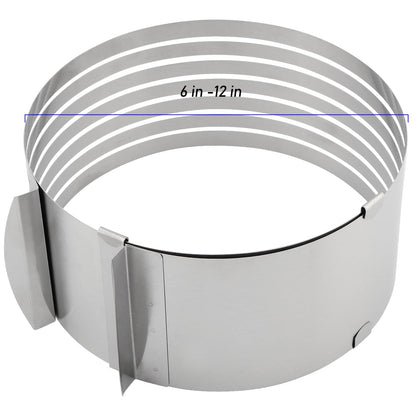 ZEONHEI 4 PCS Cake Making Supplies, 6 to 12 Inch Adjustable Cake Cutter Leveler and Stainless Steel Cake Ring Mold Set with 1 Cake Lifter and 1 Cake Cutting Knife, 7 Layer Cake Slicer Cutter