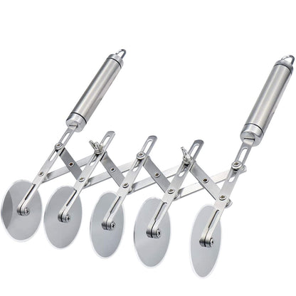 Juome 5 Wheel Pastry Cutter Stainless Pizza Slicer Multi-Round Dough Cutter Roller Cookie Pastry Knife Divider with Handle