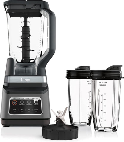 Ninja BL660 Professional Compact Smoothie & Food Processing Blender, 1100-Watts, 3 Functions -for Frozen Drinks, Smoothies, Sauces, & More, 72-oz.* Pitcher, (2) 16-oz. To-Go Cups & Spout Lids, Gray