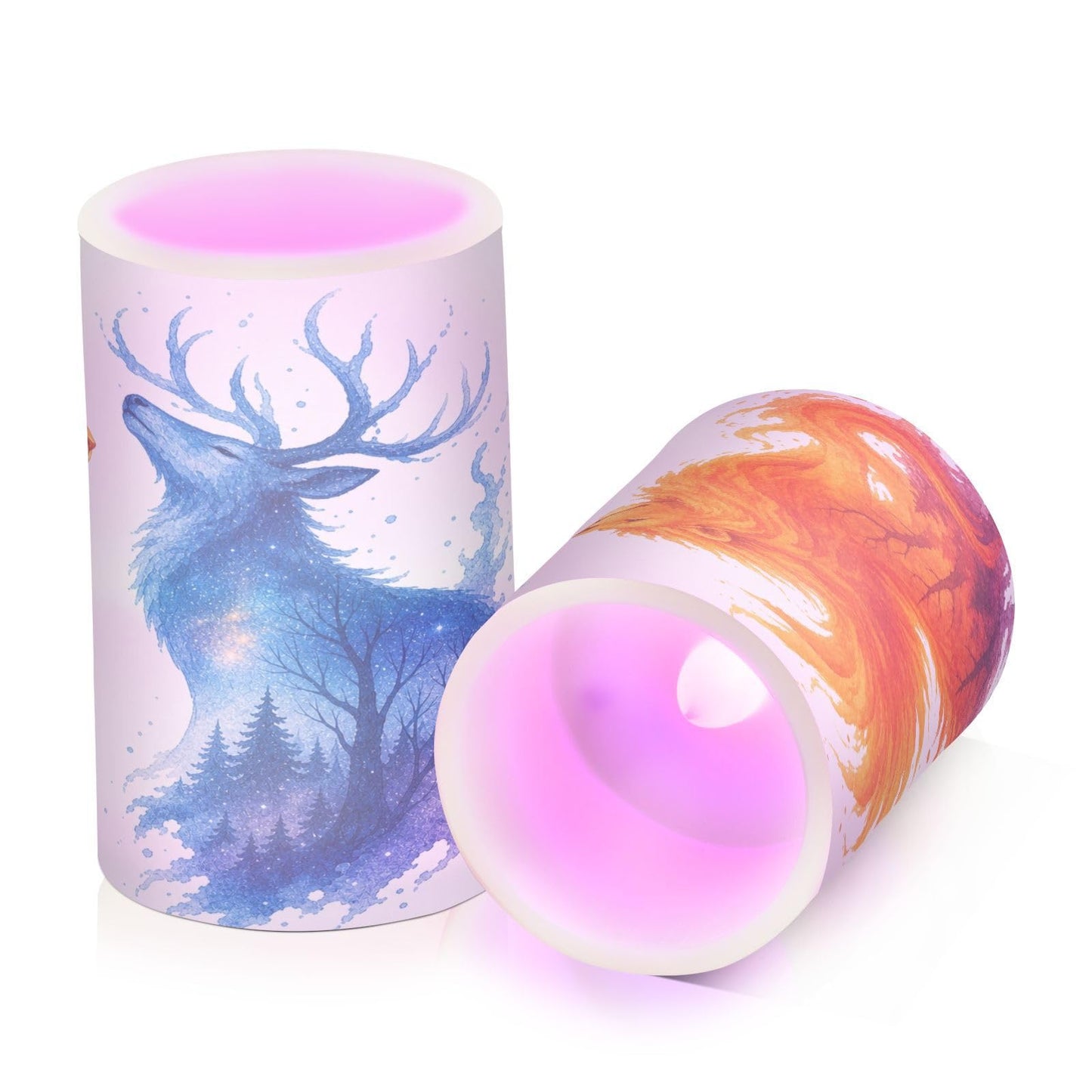 KGLDSNM Fire Lion Forest Deer LED Flameless Flickering Candle with Remote Timer Battery Operated for Indoor Outdoor Party Holiday Home Decor 2 Pack