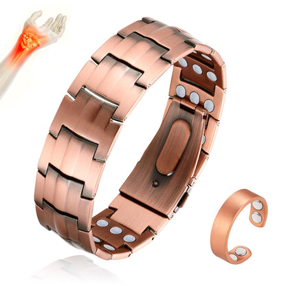 Cigamg 3X Copper Bracelet for Men Triple Strength Magnets Pure Copper Magnetic Bracelet & Ring Set with Adjustable Sizing Tool