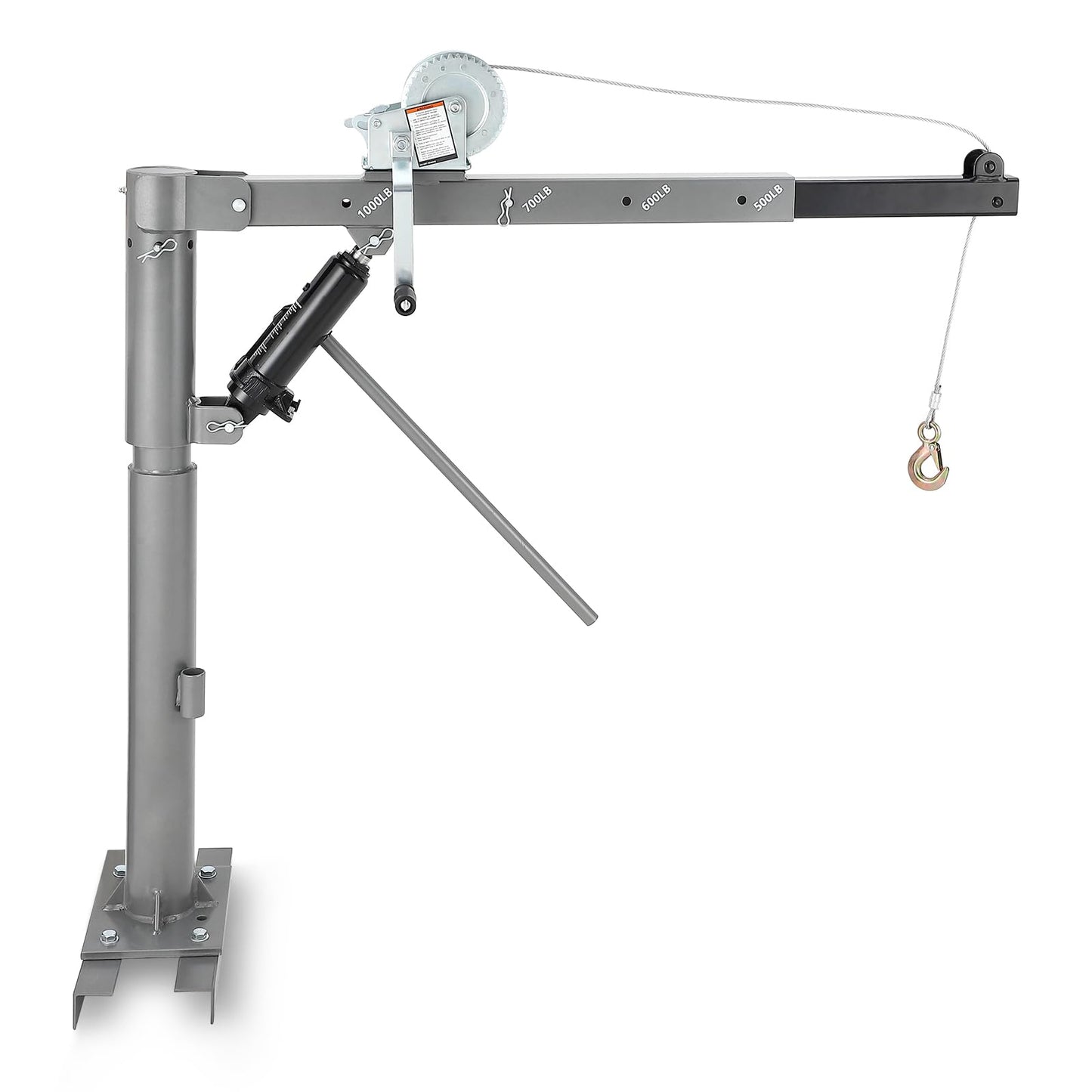 Garvee 1000 LBS Pickup Truck Crane, Hydraulic Hoist with Manual Winch, 360° Swivel, 4 Adjustable Boom, Heavy Duty Truck Bed Crane for Factory, Warehouse, Construction, Industrial Lifting - Silver