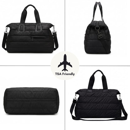Puffer Weekender Bag for Women, Quilted Duffle Bag with Pouch, Water-Resistant Gym Bag, Large Tote Travel Bag for Hospital Nurse Diaper Bag, Lightweight Carry on Bag, Black