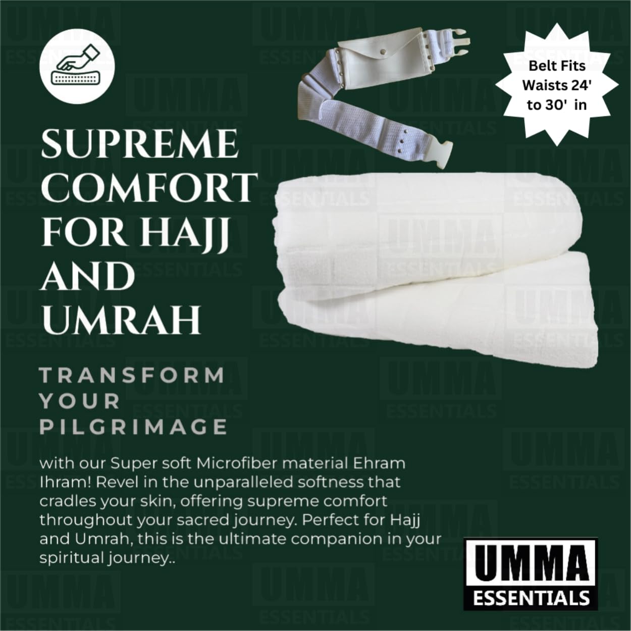 Kids Ihram Towels Set for Children – Includes Belt, 2 White Towels (75x150 cm), Ideal for Hajj and Umrah. A one-Size-fits-All Hajj Kit and Umrah Essentials for Boys’ Ihram, ehram, and ahram