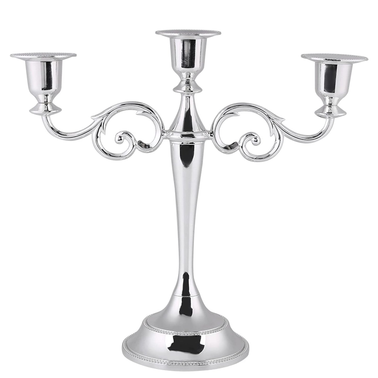 Aumotop Metal Wedding Candlestick Holder Elegant 3 Arms Candelabra for Home Decor, European Style Candle Holder for Wedding and Candlelight Dinner, Metal, Gold (Silver)
