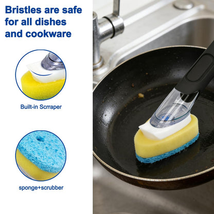 CELOX Dish Sponge with Handle, Soap Scrubber for Kitchen Cleaning