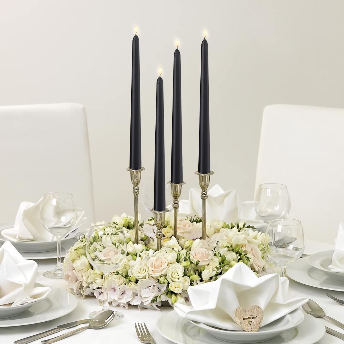 4 Pack Black Taper Candles for Halloween, 10×7/8 Inch Dripless Candlesticks, Great for Home Decoration Dinner Party Meditation and Emergency