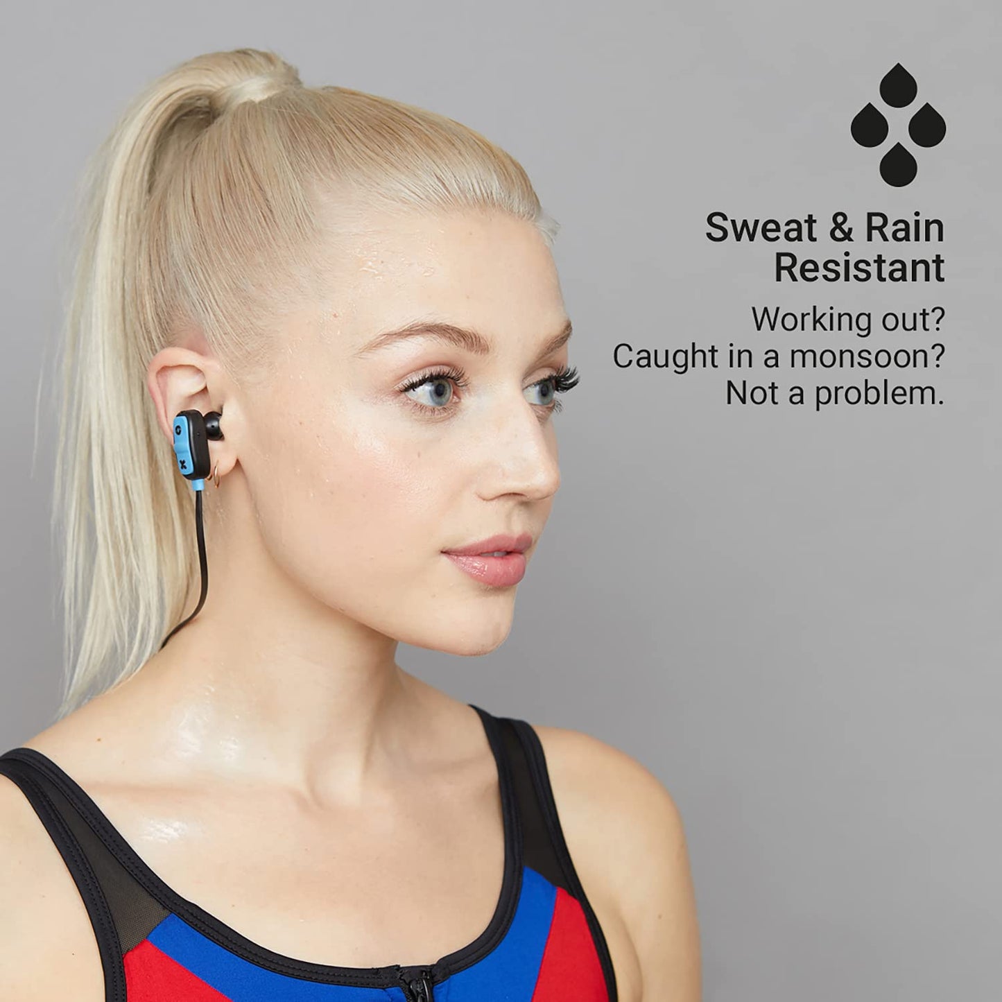 Bluetooth Wireless Earbuds Secure Ear-hook, 7 Hour Playtime, 30 Foot Range, Hands-Free Calling, Sweat Resistant JAM Live Large Earphones Blue