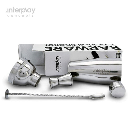 Interplay Concepts 25oz Cocktail Shaker - Large Drink Shaker for Perfect Drinks - Stainless Steel Martini Shaker with Built in Strainer, Jigger & Spoon - Professional Cocktail Shaker Set for Mixing