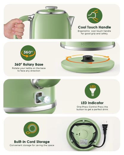 Electric Kettle 1.8L with Temperature Gauge, 1500W Fast Boiling Electric Tea Kettle, 100% Stainless Steel Retro-Style Hot Water Kettle Electric - Glowing LED Light, Auto Shut-Off & Boil-Dry Protection