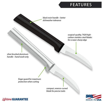 Rada Cutlery Granny Paring Knife (W200), 2.38" Stainless Steel Serrated Blade, Black Handle, Pack of 2