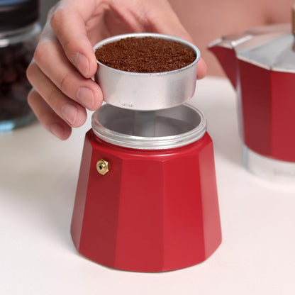 Sivaphe Aluminum Moka Pot 9 Espresso Cups, Percolator Espresso and Coffee Maker, Portable Stovetop Italian and Cuban Café Brewer for Home and Camping Red