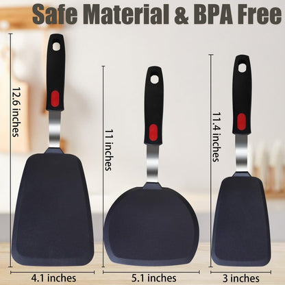 Silicone Spatula Turner Set,3-Pack Spatula Set,600°F Heat Resistant Spatula for Non Stick Cookware,Large Flexible Kitchen Utensils for Baking,Cooking,No Scratching and Melting,Dishwasher Safe,BPA Free