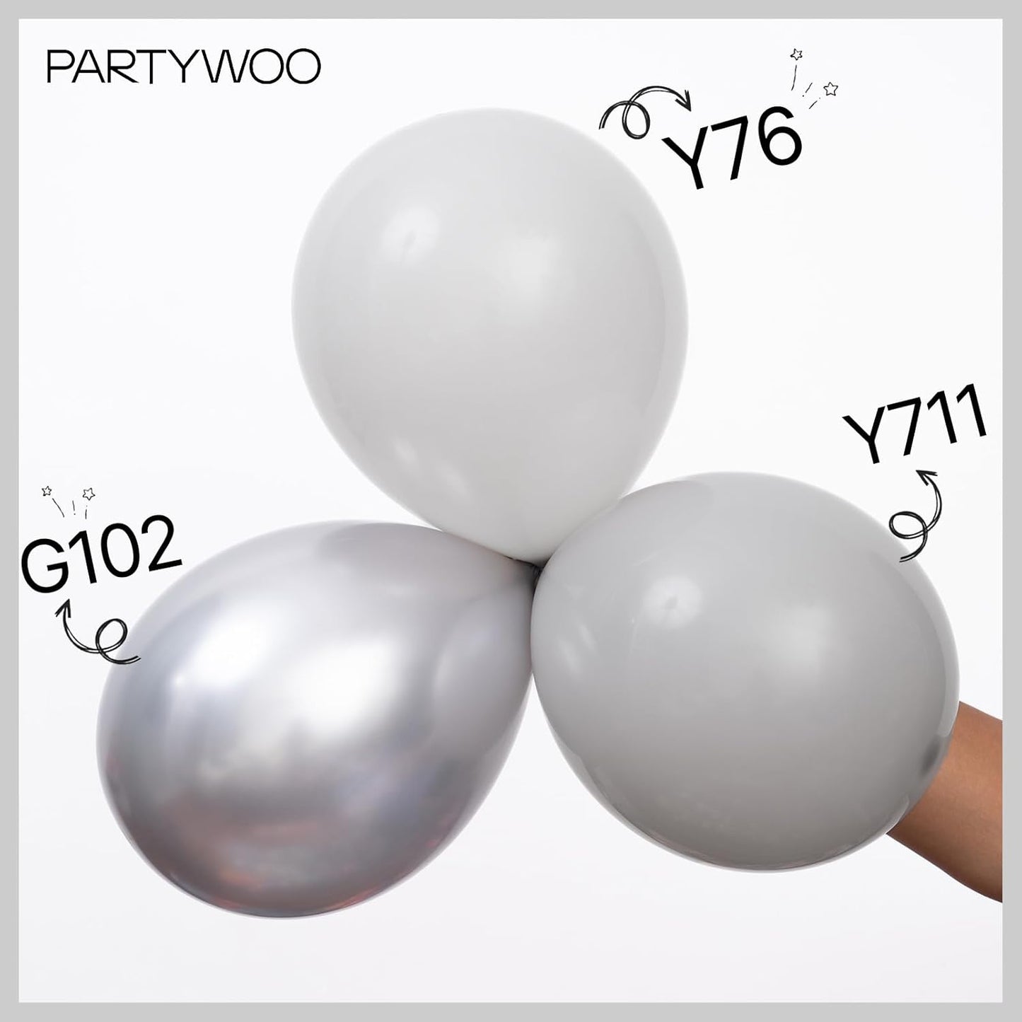 PartyWoo Silver Balloons - 100-Piece Arch Kit with Various Sizes for Birthday & Wedding Decor