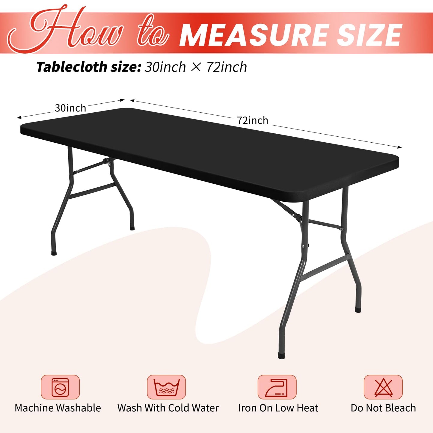 10 Pack Stretch Fabric Table Top Cap Cover, fits 6Ft Tables, Spandex Table Covers Washable Elastic Universal Rectangle Tablecloth Protector for Indoor Outdoor Party Picnic Wedding, Black,30" W x 72" L