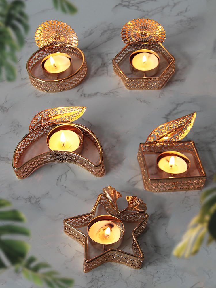 Candlestick Holders Gold Star and Moon Candlestick Electroplating Tea Candle Holder Home Living Room Decoration Candle Holders (Color : 7)