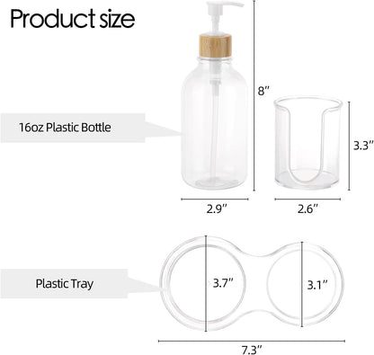 Skiennix Mouthwash Dispenser - 16oz Clear Plastic Bottle with Cup Holder & Tray for Bathroom