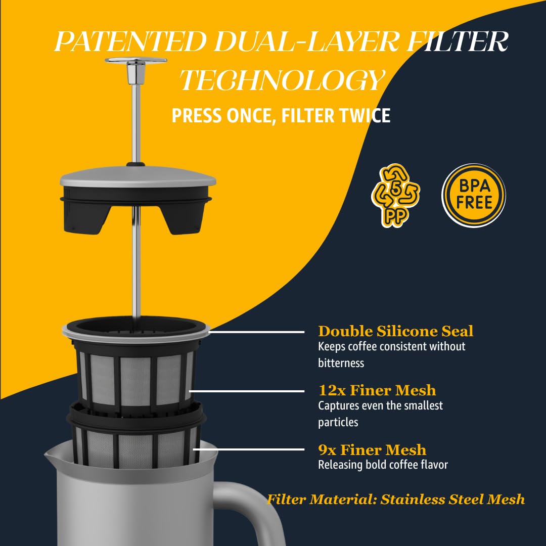 ESPRO P7 18 oz Brushed Stainless Steel French Press and 32 oz Replacement Micro-Filter