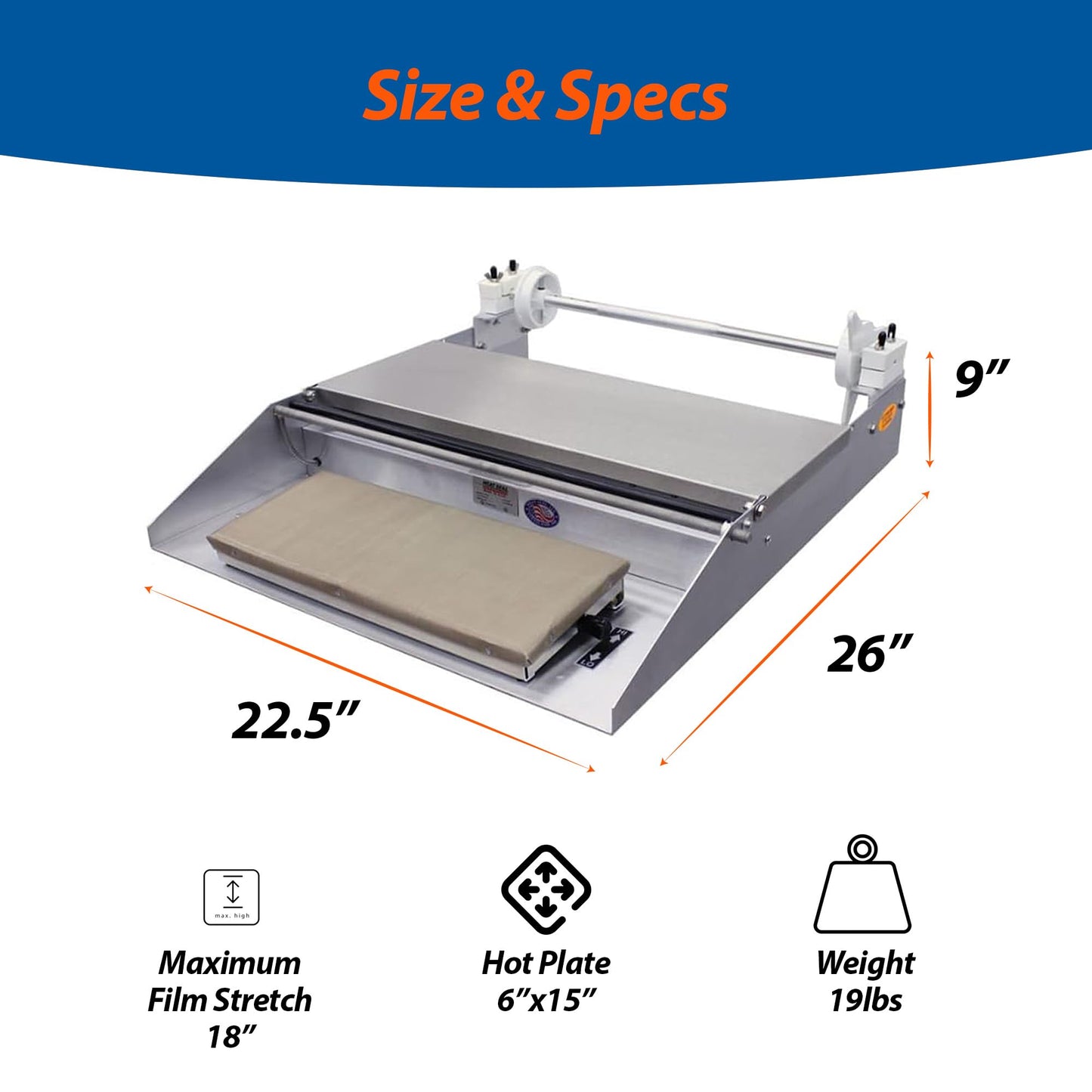 National Band Saw Heat Seal 625A Wrapping Machine - Plastic Bag Sealer with Stainless Steel Wrapping Surface, Heat Sealer Machine with Large Rubber, 6” x 15” Thermostatic Hot Plate, 115V