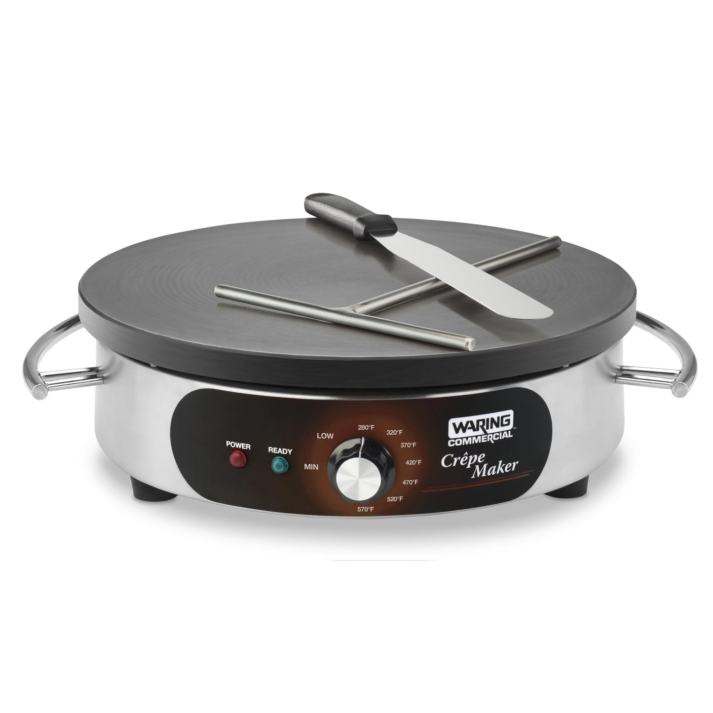 Waring Commercial Crepe Maker, 16" Cast Iron Cooking Surface, 570°F Adjustable Thermostat, for Restaurants & Commercial Kitchens, 120V, WSC160X