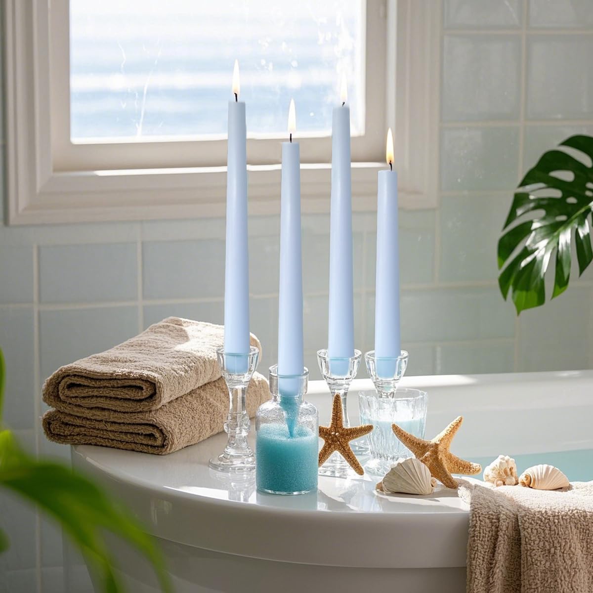 12-Pack Pale Blue Taper Candles, 10 Inch Unscented Dripless Candlesticks, Long-Lasting Burn Time of 6-7 Hours, Perfect for Home Décor Weddings Babyshower and Events