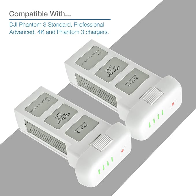 ExpertPower 2-Pack 15.2 V 4500mAh Intelligent Replacement Flight Battery for DJI Phantom 3 Drones DJI Phantom 3 SE DJI Phantom 3 Professional DJI Phantom 3 Advanced DJI Phantom 3 Standard