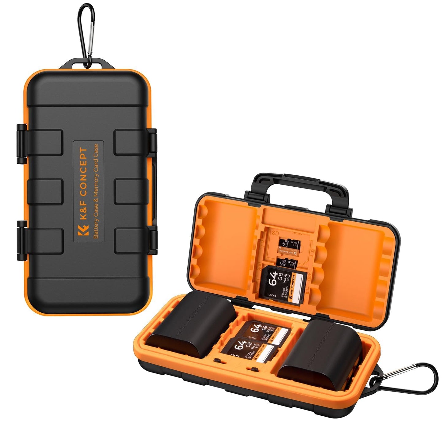 K&F Concept Camera Battery SD Card Holder for 4 SD Cards, 2 Camera Batteries, 6 TF Cards, 2 CF Cards or 2 XQDs, Water-Resistant Anti-Shock Case for Camera, Action Camera Batteries, NP-FZ100 Batteries