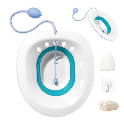 Sitz Bath, Suitable for Hemorrhoid, Postoperative Recovery, Pregnant, Sitz Bath for Toilet, Suitable for Most Toilet, New Foldable Sitz Bath with Hook/Storage Bag/Towel