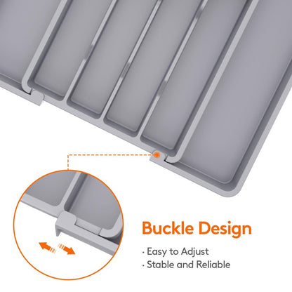 Lifewit Silverware Drawer Organizer, Expandable Utensil Tray for Kitchen, BPA Free Flatware and Cutlery Holder, Adjustable Plastic Storage for Spoons Forks Knives, 8.5-14 x 12", Gray