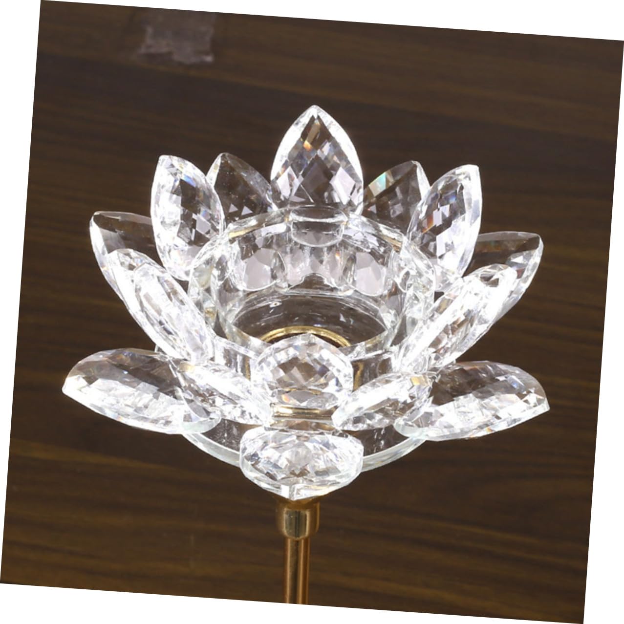 KICHOUSE Metal Crystal Lotus Candlestick Holder Small Gold, Simple Decorative Candle Stand for Wedding and Romantic Home Décor