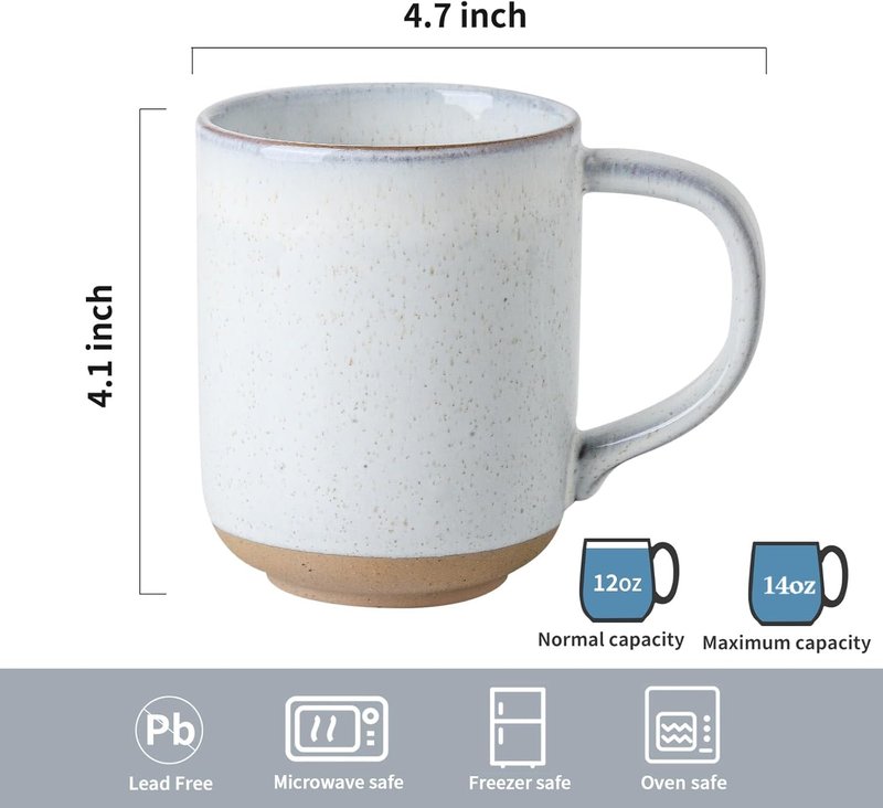 HASENSE Ceramic Coffee Mugs Set of 4, 14 oz Stoneware Coffee Cups with Handle and Speckle for Latte, Cappuccino, Cocoa, Tea and Milk, Microwave and Dishwasher Safe Cups for Men Women, Bluish White