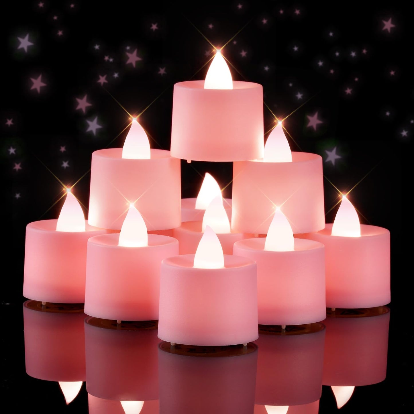 Amagic 24 Pack Pink LED Tea Lights, Flameless Votive Candles, Electric Fake Colored Candles, Battery Operated Tealights Candles for Party, Christmas, Aniversary, Wedding Table Centerpiece, Proposal