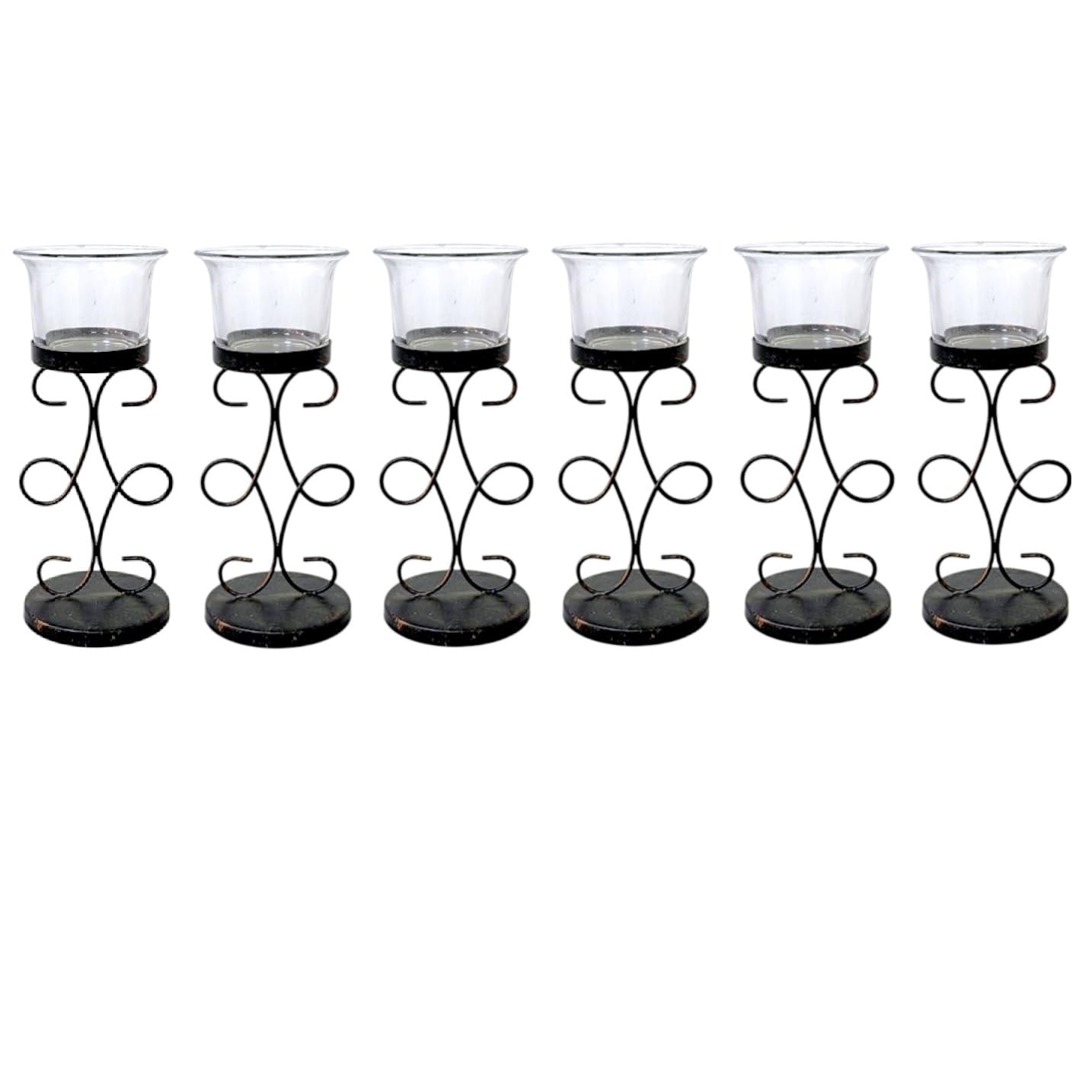 Hosley Bulk Buy Set of 6 Metal & Glass Tea Light Candle Holders for Home Decor, Lighting, Wedding, Parties, Gifting, LED Tea Light Gardens