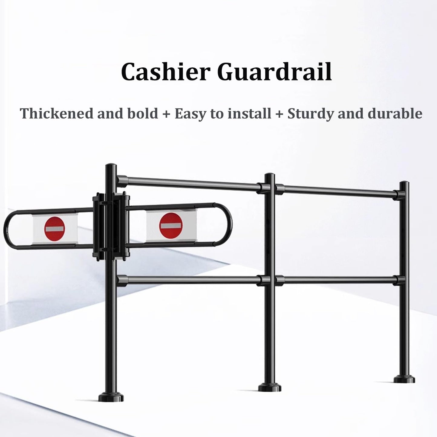 MSHOSAC Supermarket Cashier Counter Safety Gate - One-Way Metal Entrance with Automatic Closing Swing - Spring-Loaded Design for Warehouse & Mall Use (Black, 200x100cm)