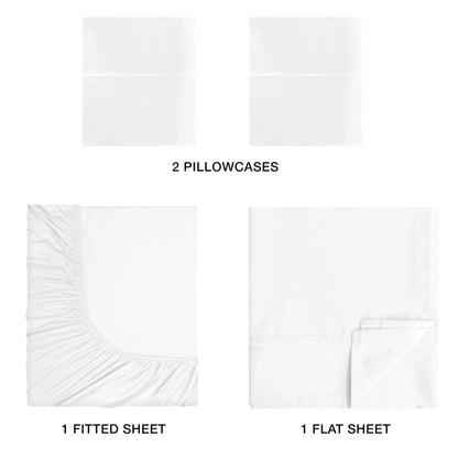 GLAMBURG Cotton Rich Queen Sheet Set - 4 Piece Deep Pocket Bedding Sets Queen with Marrowing - Ultra Soft, Wrinkle Resistant, Quick Dry, Easy Care Queen Sheets - White