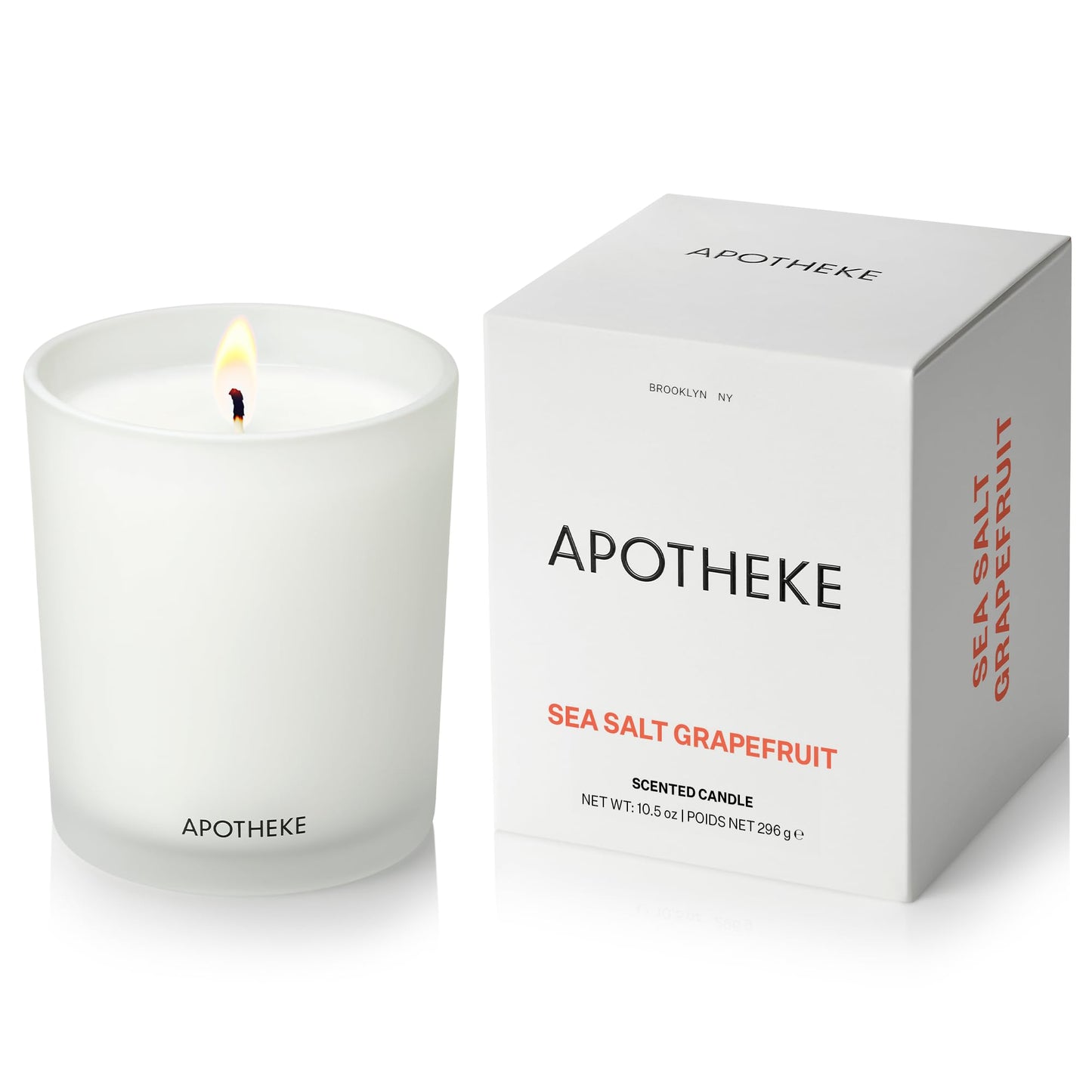 Apotheke Signature Scented Candles for Home, Sea Salt Grapefruit - 10.5 oz - Soy Wax, Non Toxic, Large Jar White - Luxury Candle Gifts for Women & Men - Pepper, Dew Drops, and Tarragon