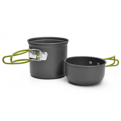 Odoland Camping Cookware Stove Carabiner Canister Stand Tripod and Stainless Steel Cup, Tank Bracket, Fork Spoon Kit for Backpacking, Outdoor Camping Hiking and Picnic,Green