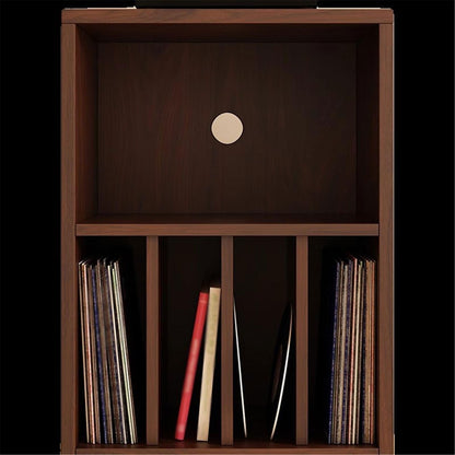 uP9sF2mD DVD Shelf Organizer Wooden Vinyl Record Low Cabinet with Drawers Storage Unit Display Holder CD Storage Rack(Walnut colour)