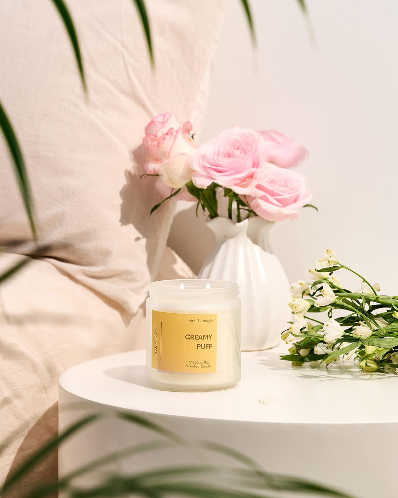 M&SENSE Sandalwood Gardenia Large Soy Candles, 11.6oz Natural Non Toxic Scented Candles for Home, 70-Hour Long Lasting Burning, 2 Wicks Spring Smelling Romantic Valentines Gift for Her/Him