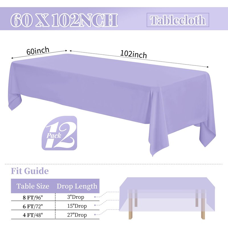 12 Pack Polyester Tablecloth 60 x 126 Inch Royal Blue Tablecloth for 8 Ft Rectangle Tables,Washable Fabric Table Covers Polyester Table Clothes for Wedding Parties Banque