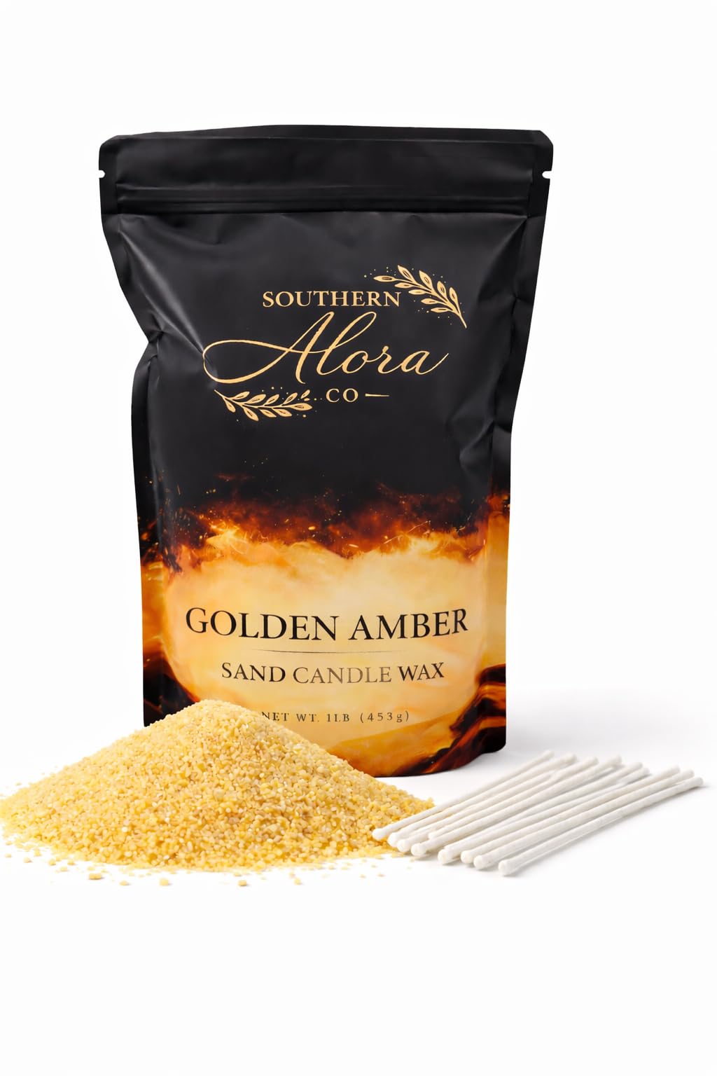 Candle Sand with 10 Wicks – 1 LB Refillable Candle Wax for DIY Candles, Wedding Centerpieces, Home Decor, Candle Making Kit, Candle Sand with Wicks – Golden Amber