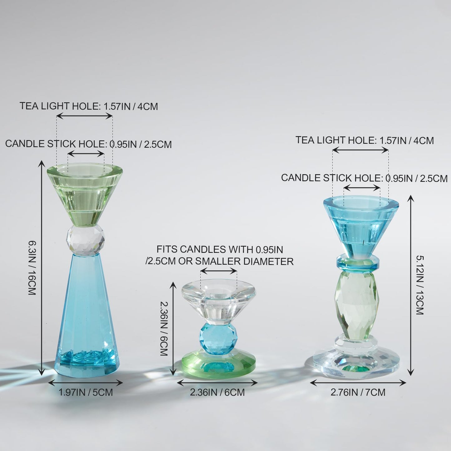 DN DECONATION Glass Candle Holder Set of 3, Candlesticks Holders Blue & Clear Crystal Tealight Candles Holder for Table Centerpiece Wedding Decorations Housewarming Gift Living Room Party