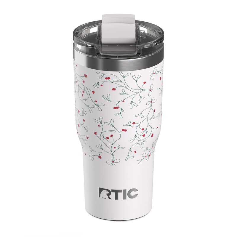 RTIC 20oz Essential Tumbler with Lid, Ceramic Lined, Insulated, Stainless Steel, Metal, Double Wall Vacuum-Insulation, Travel Cup for Iced Coffee, Tea, Hot and Cold Drink, Mistletoe
