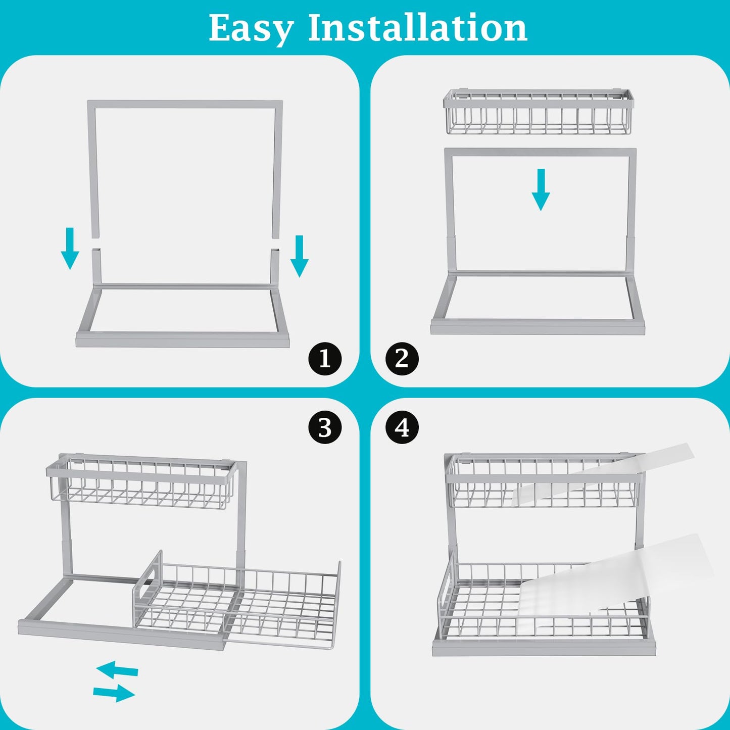 REALINN Under Sink Organizer, Pull Out Cabinet Organizer 2 Tier Slide Out Sink Shelf Cabinet Storage Shelves, Storage for Kitchen Bathroom, White, 2 Pack