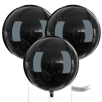 PartyWoo Black Foil Balloons 3pcs 50 Inch Large Round Foil Big Giant 4D Jumbo Inflatable Mirror Ball Mylar Balloons for Halloween Graduation Birthday Retirement Anniversary Party Decorations