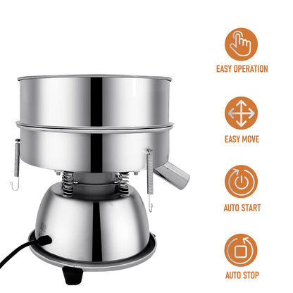 Sidasu Automatic Powder Sifter Machine 12 Mesh 80 Mesh Automatic Sieve Shaker Vibrating Machine 110V Stainless Steel Sieve Shaker Machine with 2 Screens, Sieve Shaker Machine for Flour Powders