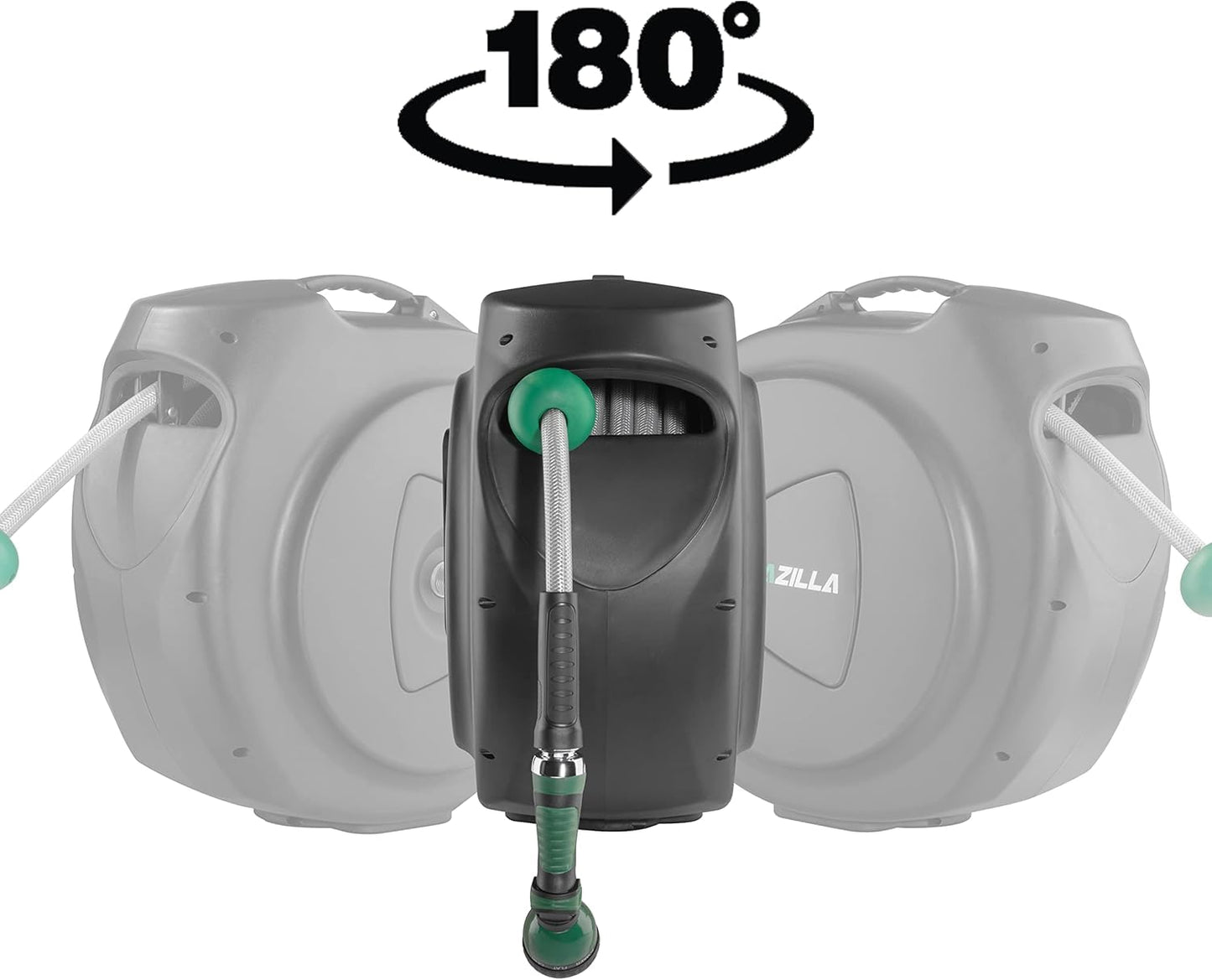 Retractable Garden Hose Reel, 100Ft x 5/8" Durable Wall Mounted Water Hose Reel with 180° Swivel Bracket, 9 Pattern Sprayer, 6Ft leader hose,Smooth Automatic Rewind, Any Length Lock.