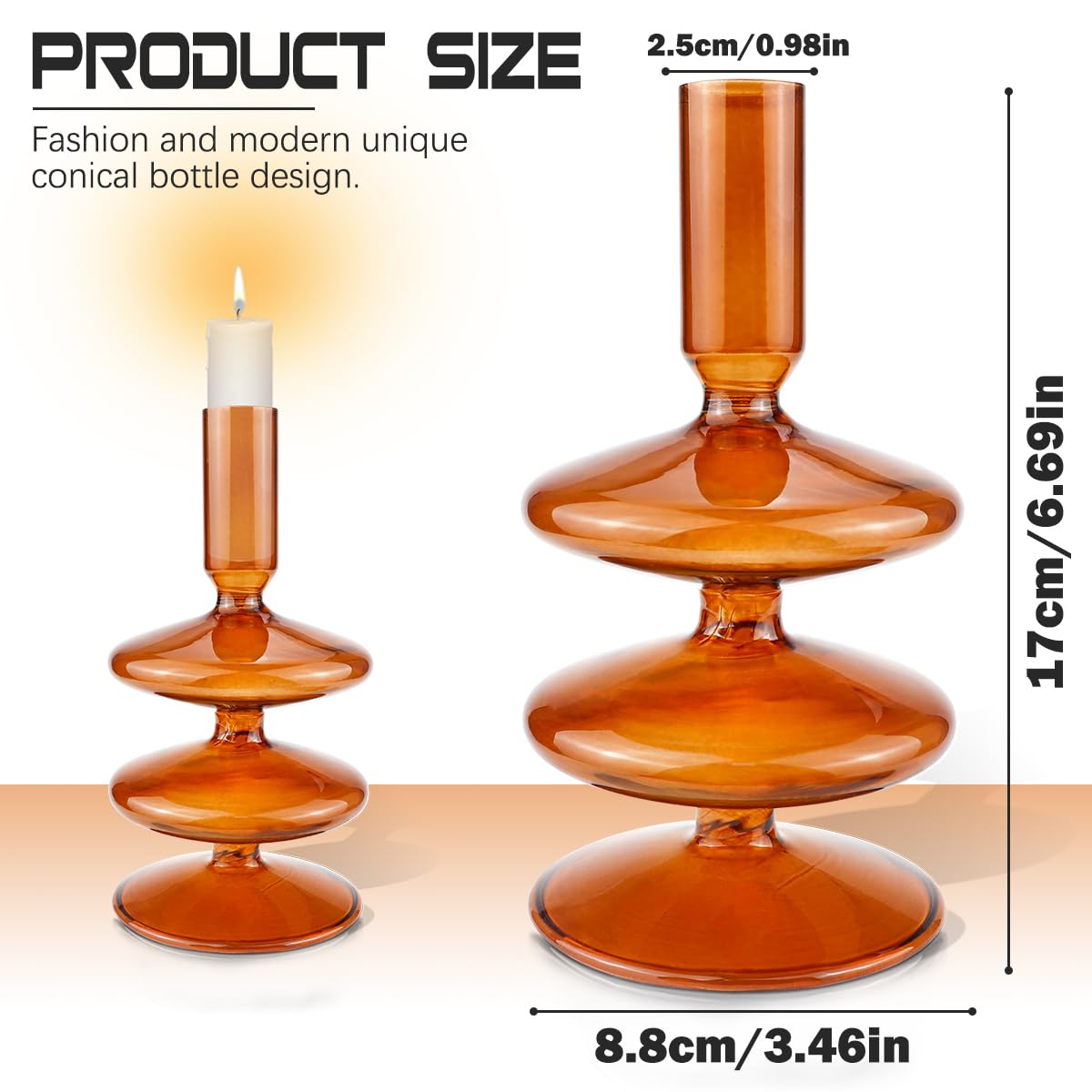 Clear Taper Candle Holders Glass Candle Stick Holder Modern Candle Holders for Tapered Candlesticks Wedding Reception Centerpieces Christmas（Brown）