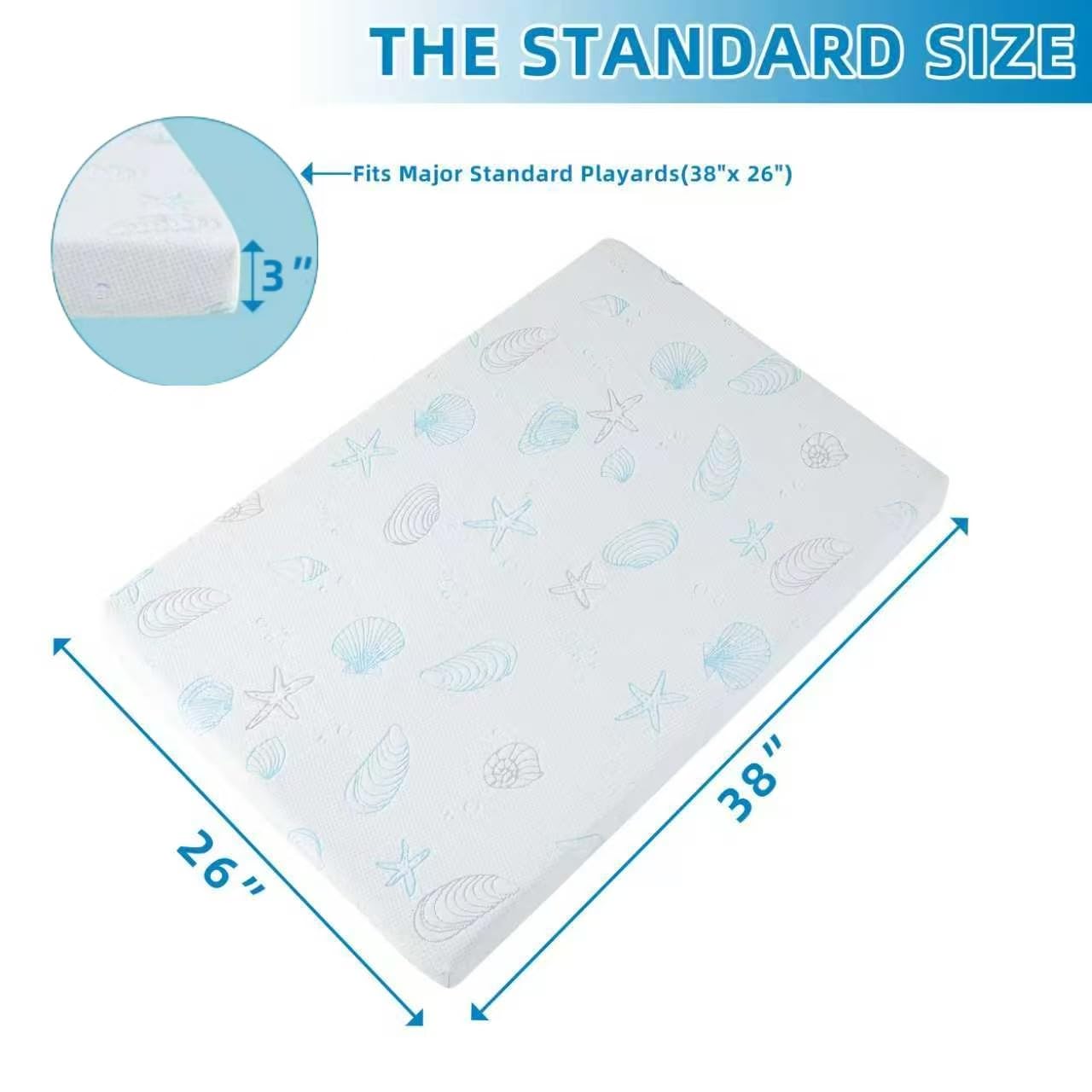 HDJOAPS Pack and Play Mattress 38"x26"x3", Crib Mattress Pad for Playard, Pack n Play Mattress with Soft Breathable Washable Cover for Baby and Toddler