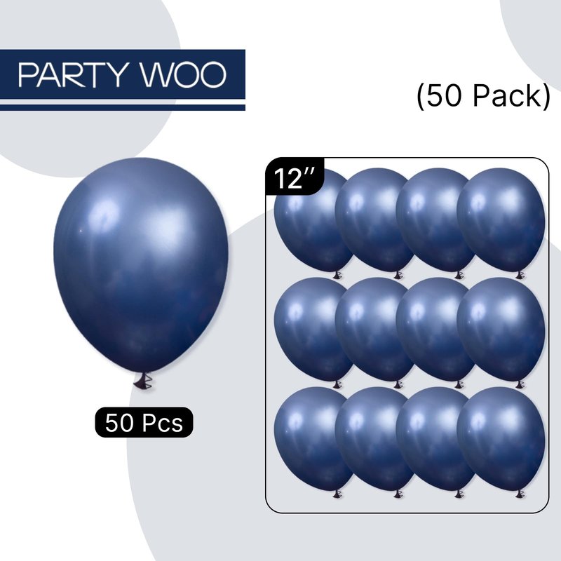 PartyWoo Metallic Navy Blue Balloons 50pcs 12 Inch Chrome Blue Balloons for Graduation Baby Shower Bridal Shower Gender Reveal Engagement Teacher Appreciation Birthday Party Decorations Blue-G113
